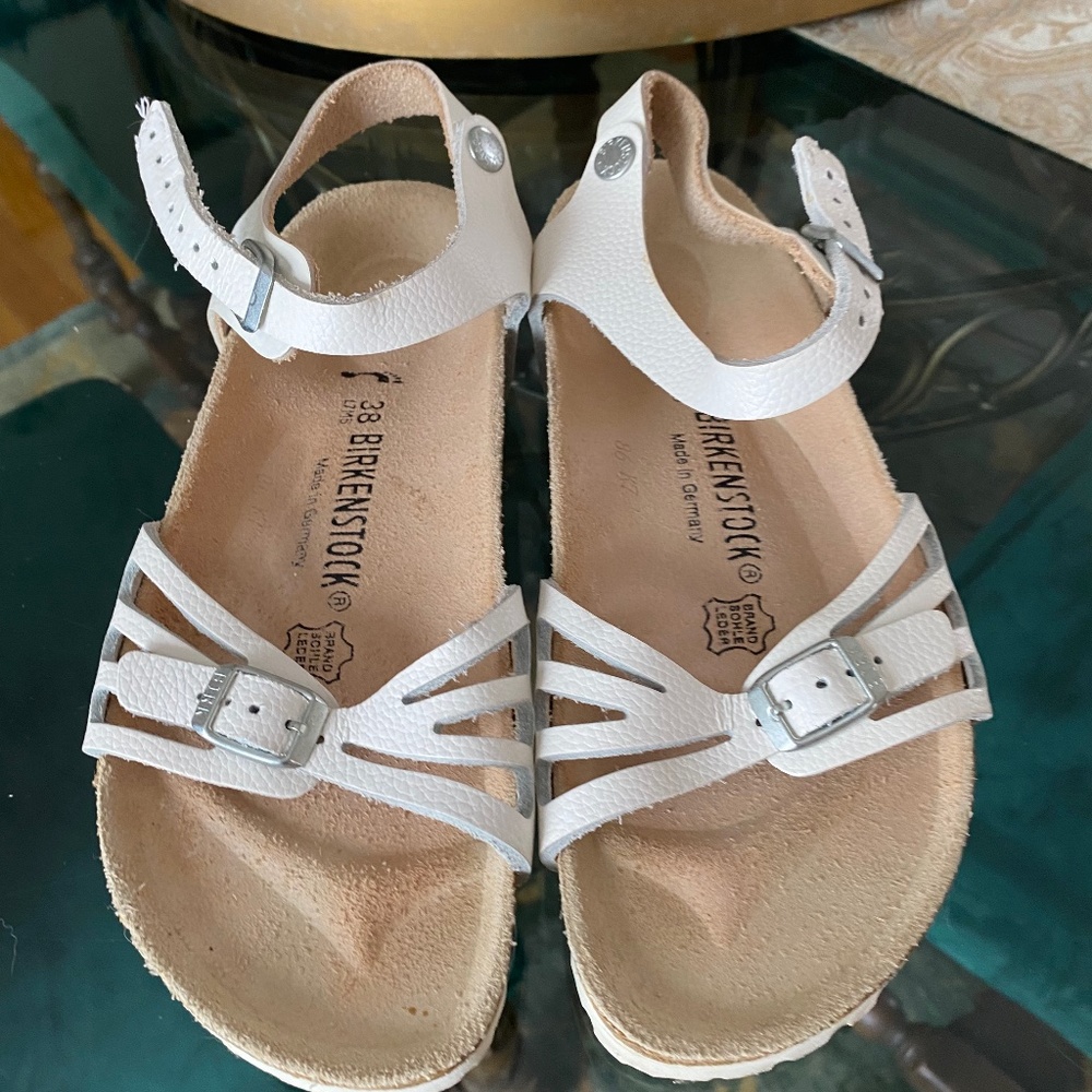 Euc Birkenstock sandals white and tan 38